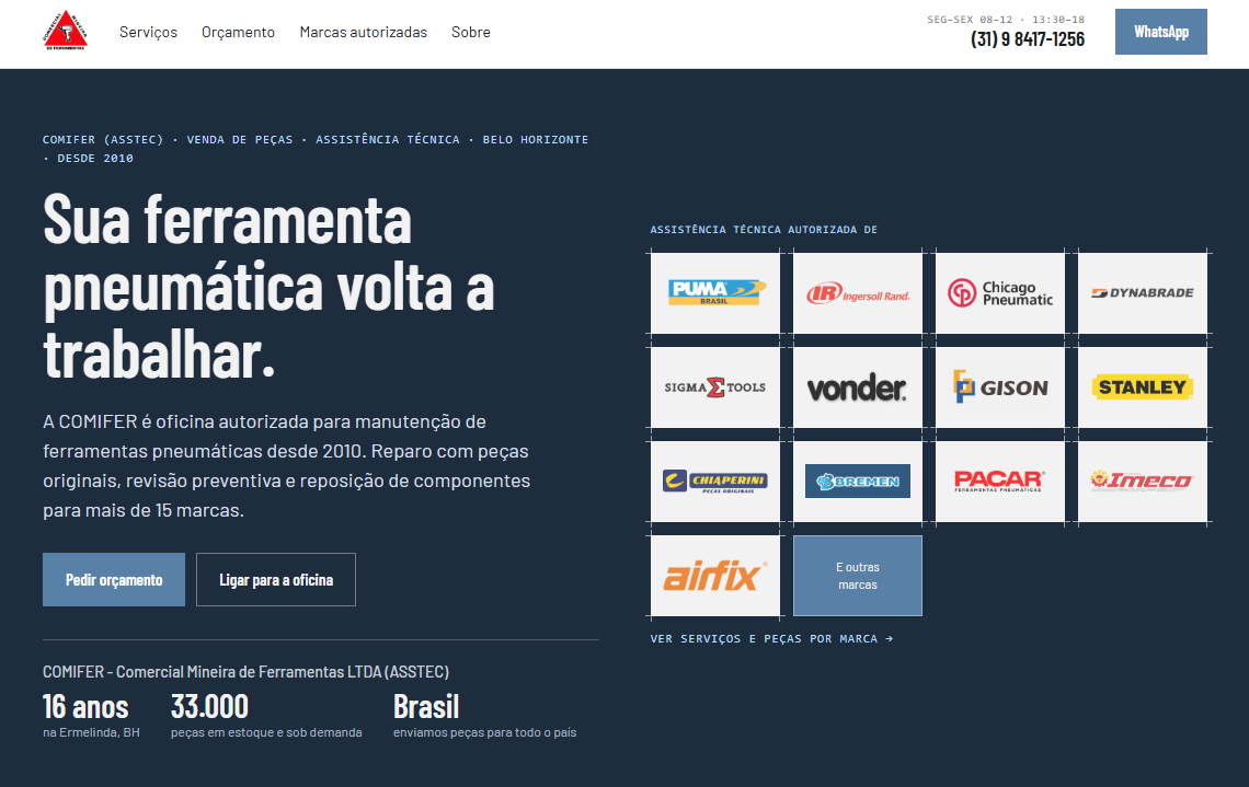 Site institucional da Comifer criado pelo Riquetti Studio