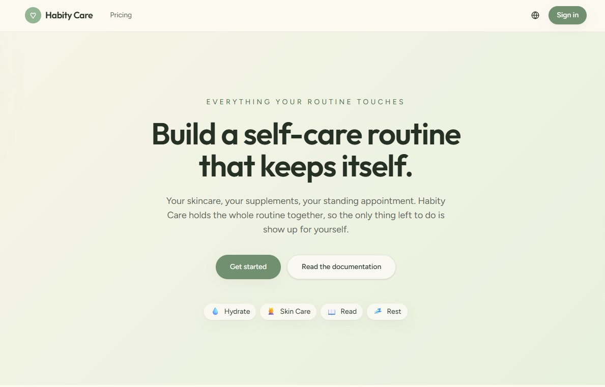 Interface do Habity, produto digital criado pelo Riquetti Studio